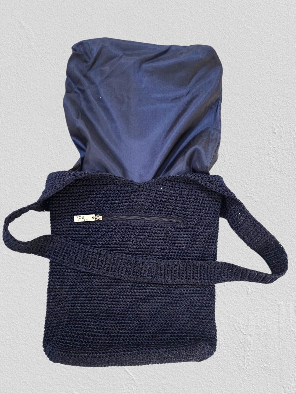 The Sak Dark Navy Crochet Knit Shoulder Hobo Bag Boho Vintage Y2K - Picture 5 of 8